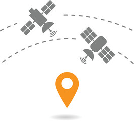 Plakat Satellite GPS navigation pictogram, vehicle navigation technology. Broadcasting vector illustration