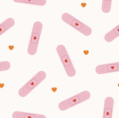 Seamless pattern of medical adhesive tape. Concept of valentine's day, romance, love. 