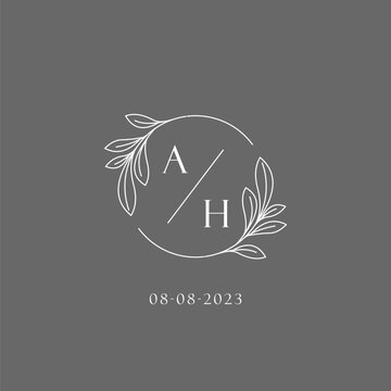 Letter AH wedding monogram logo design creative floral style initial name template