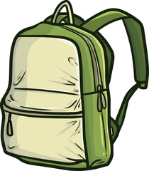 Funny modern light green backpack cartoon illustration