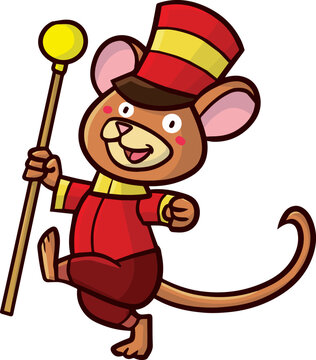 Cute mouse walking with red uniform
