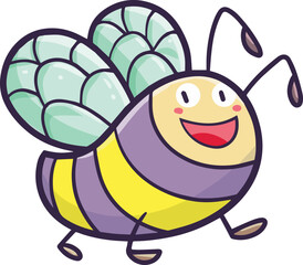 Cute and funny purple wasp cartoon illustration