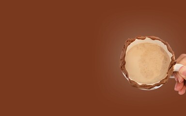 Coffee with hazelnut cream and background