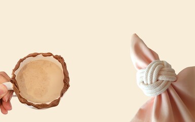 Coffee with hazelnut cream and background