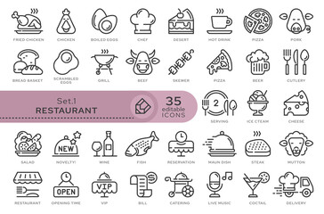 Set of conceptual icons. Vector icons in flat linear style for web sites, applications and other graphic resources. Set from the series - Restaurant. Editable outline icon. 
