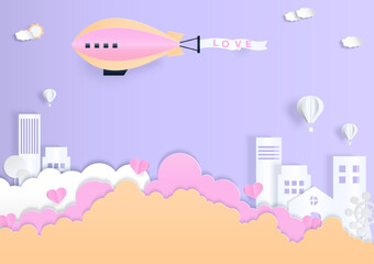 Airship and balloons with cloud background