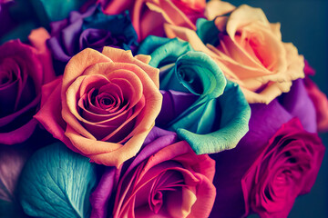 Fototapeta premium bouquet of colorful roses, Generative AI Art Illustration