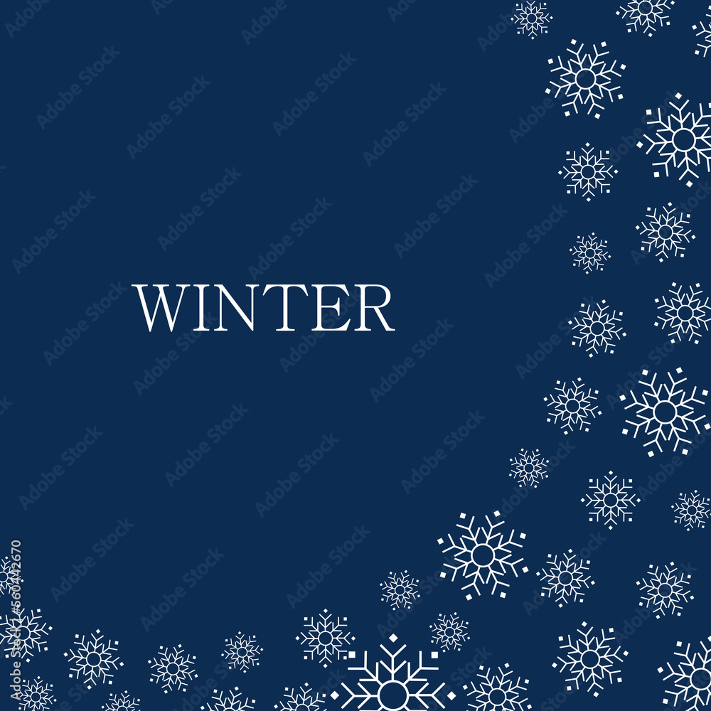Poster winter frame background. snowflakes pattern frame with space for text. snow background on blue. vect