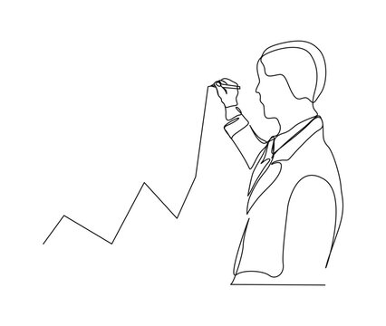 recommend clip art: Continuous one line drawing of businessman drawing chart graph. Business statistic presentation line art vector illustration.