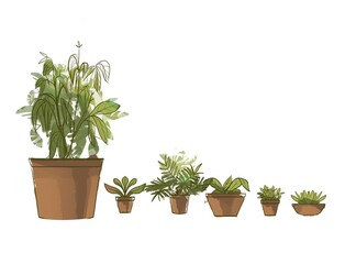 herbs in a pot, botanical hand drawn illustration on white background. Floral 