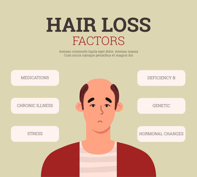 Hair loss factors infographic or informative banner flat vector illustration.