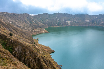 Quilotoa volcanic lake in Ecuador in South America