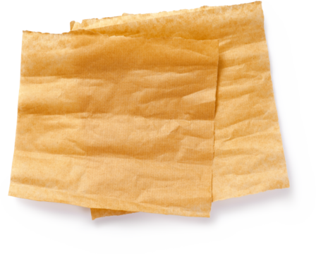 Baking paper isolated. Crumpled pieces of brown parchment or baking paper. Top view. Design element.