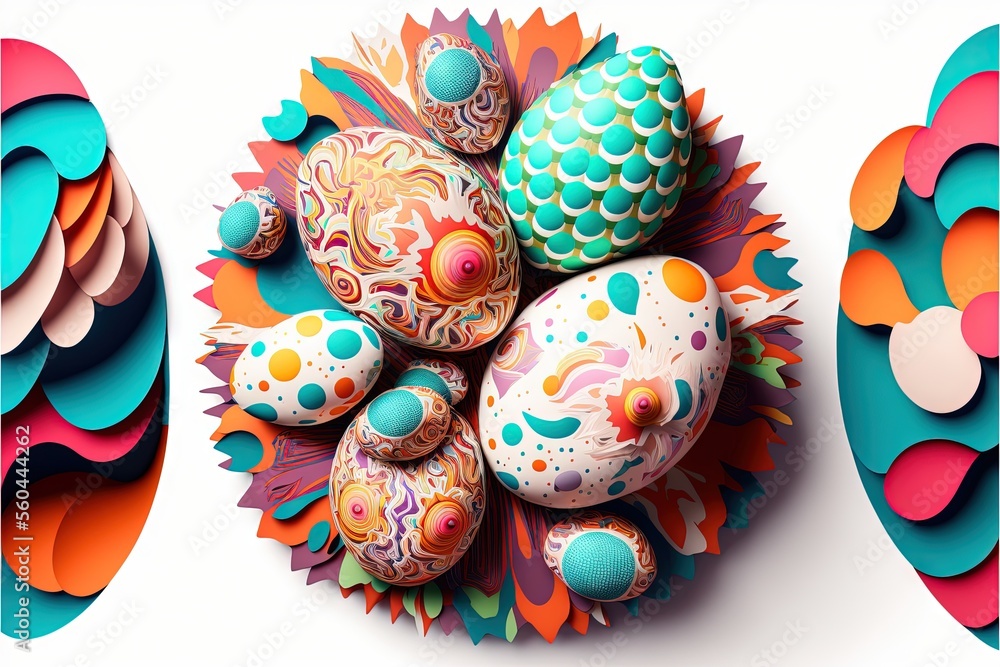 Aufkleber a colorful arrangement of eggs and paper plates on a white surface with a white background and a whi