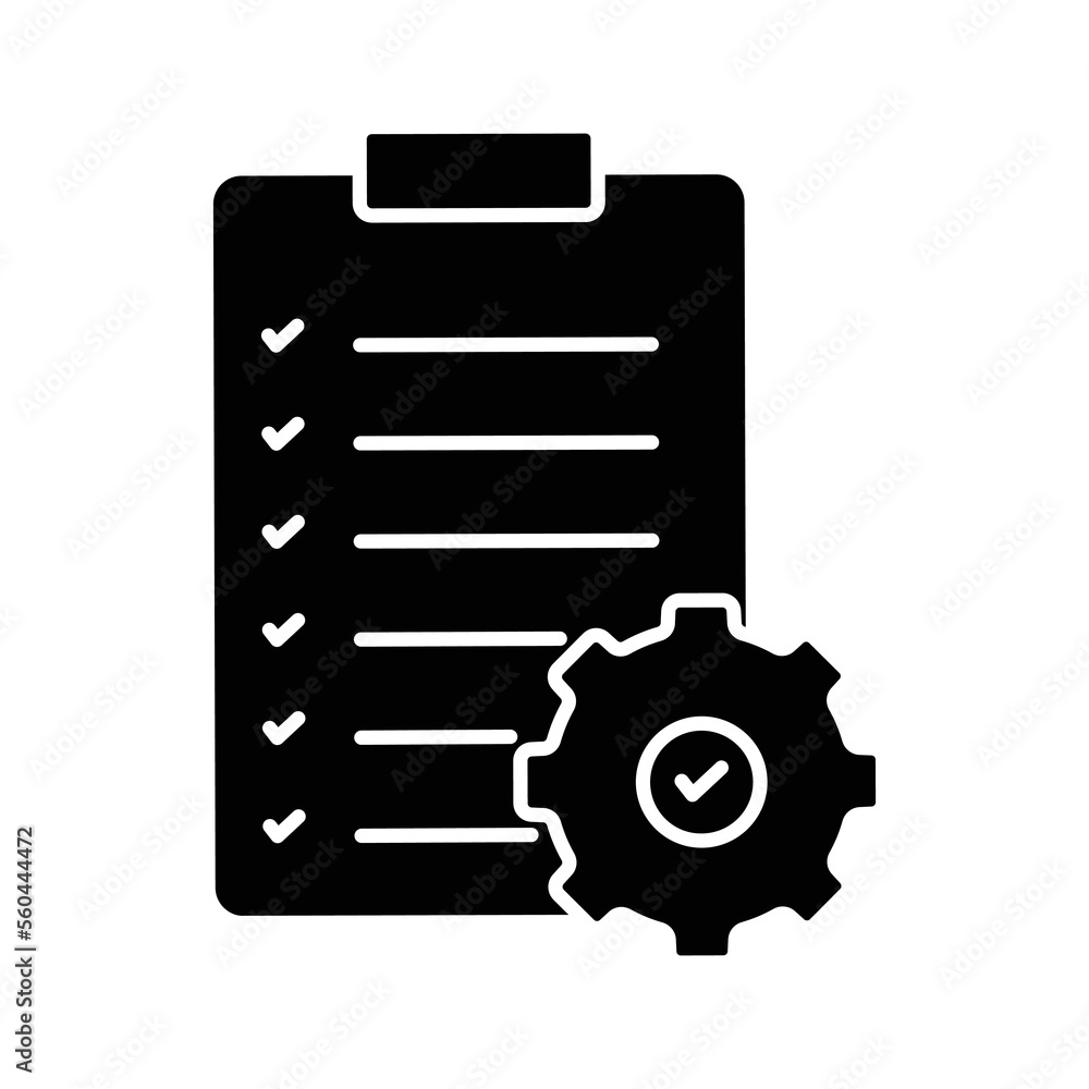 Poster checklist icon illustration with gear. icon related to project management. glyph icon style. simple 