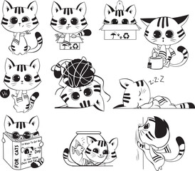 Obraz premium Hand-drawn white cats in various poses