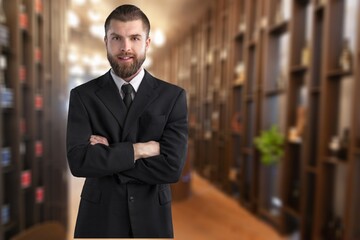 Young smart business person posing in cafe