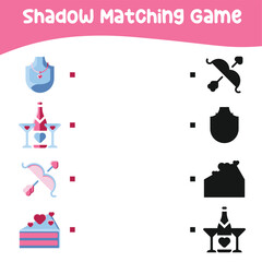 Find the correct shadow. Educational matching game for children. Kids educational game. Preschool worksheet activity. Valentine theme. Vector file.