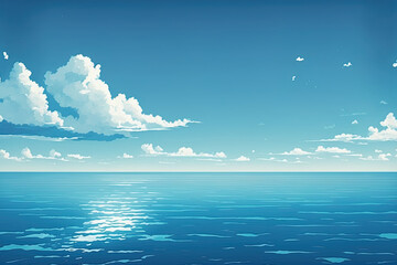 Naklejka premium Background Of Calm Sea, Ocean, And Blue Sky. Generative AI