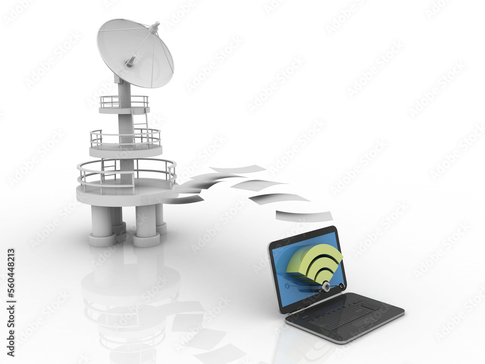 Poster 3d rendering satellite connected computer