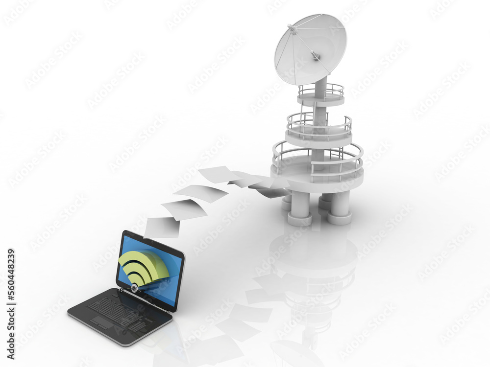 Poster 3d rendering satellite connected computer