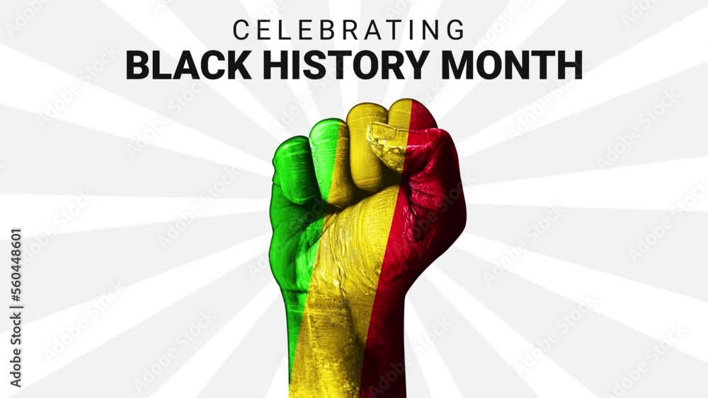 Poster celebrating black history month 4k animation seamless loop with colorful fist and typography