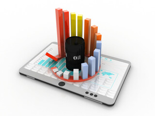 3d illustration oil barrel with graph in mobile

