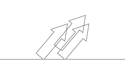 Continuous line drawing of arrow. Rising up arrows. Object one line, single line art, vector illustration