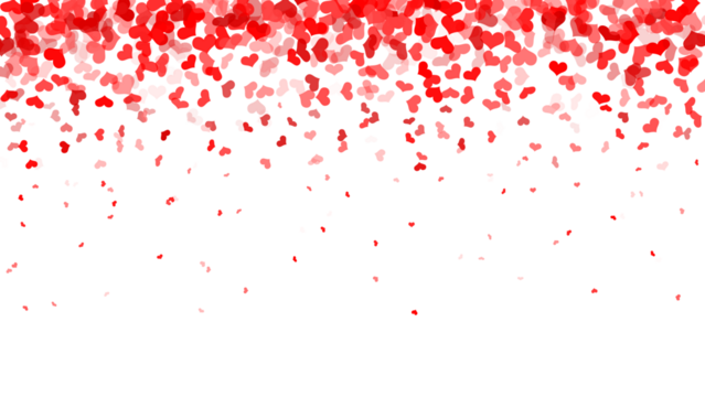 red love heart rain fall for valentine day transparent background