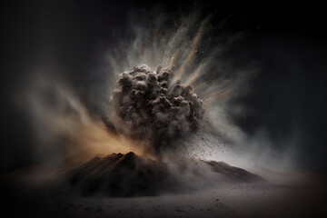 eruption of dust against a dark background. Generative AI
