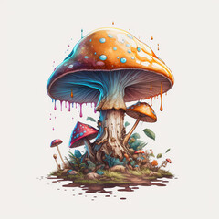 magic mushroom color line drawing, illustration, white background, single object, single object, centered image