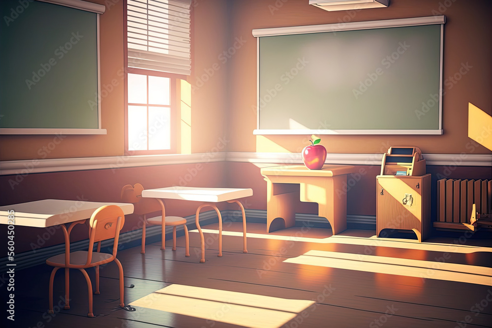 Poster empty classroom in first grade school. generative ai