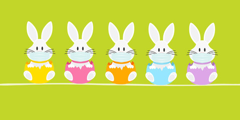 Banner 5 Weiße Osterhasen Maske In Eierschale Sitzend Grün