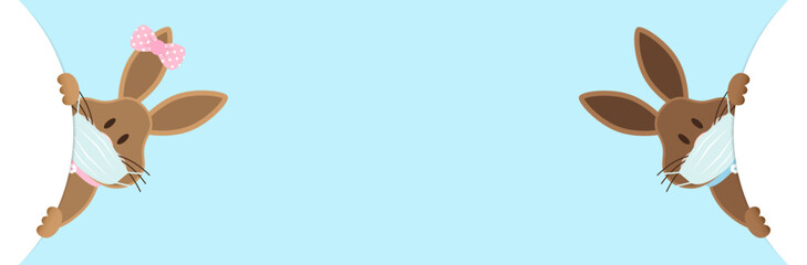 2 Osterhasen Mädchen & Junge Maske Innen Runde Banner Himmel