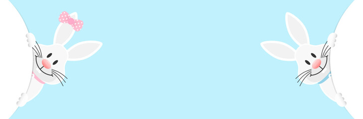 2 Weiße Osterhasen Mädchen & Junge Innen Runde Banner Himmel