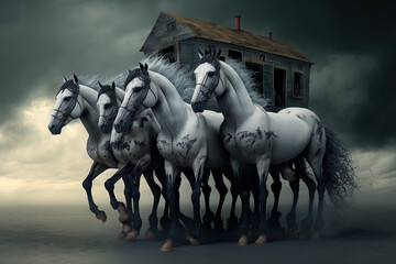 Fototapeta premium Seven horses were forced to go. Generative AI