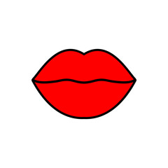Lips illustration. Vector icon, symbol isolated on white. Cool sexy red kisses. Cartoon sign for prints, comics, fashions, pop art, designs, stickers, decoration boards, and backgrounds.