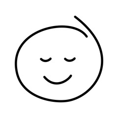 Black and white drawn calm, dream emoji with closed eyes smiles.