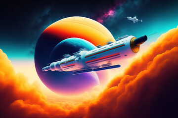 Bis spaceship in Cosmos. Generative AI.