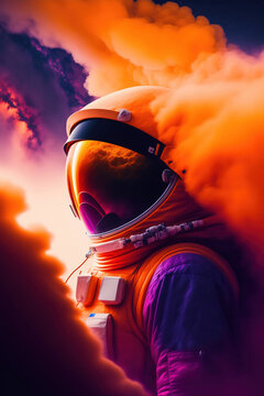 Portrait of astronaut during a sandstorm in Mars. Generative AI.