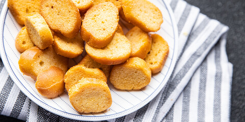 croutons for salad dried flavored bread fresh healthy meal food snack on the table copy space food background rustic top view
