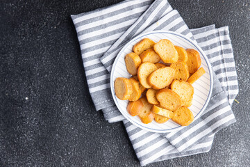 croutons for salad dried flavored bread fresh healthy meal food snack on the table copy space food background rustic top view