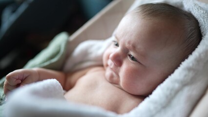 baby cry newborn close-up a portrait. happy family kid dream concept. newborn scream daughter girl 6 months. sweet cute newborn baby. child baby lifestyle born infant kid portrait close-up