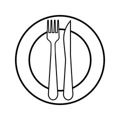 The isolated fork spoon and dish vector. The drawing of fork spoon and dish. Food equipment. Restaurant equipment. eps 10