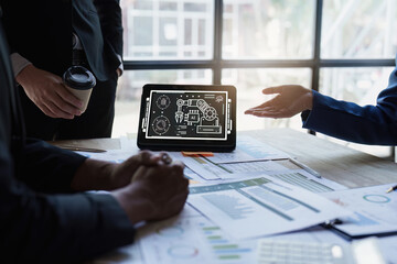 Close up Business team of financial analyze about company's graph profit. finance, strategy, meeting concept