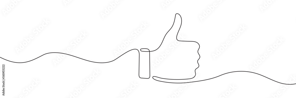 Wall mural Continuous one line drawing of like hand showing thumb up. Vector illustration