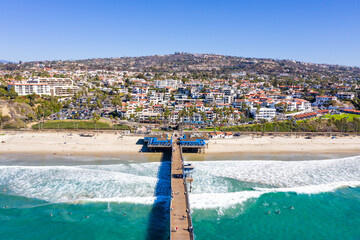 Aerial view of San Clemente California with pier and beach sea vacation in the United States - obrazy, fototapety, plakaty