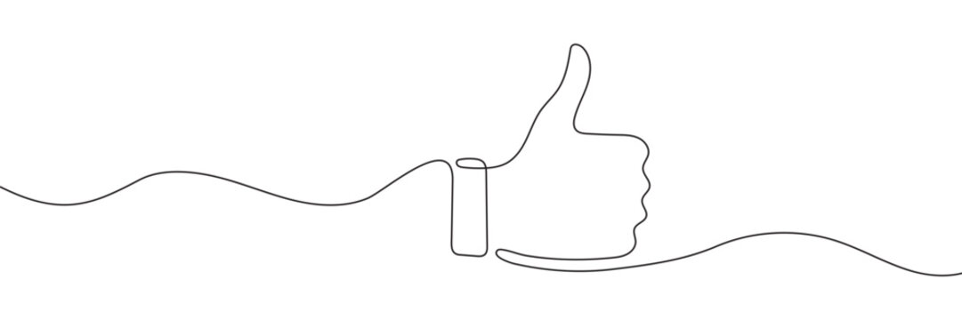 Continuous one line drawing of like hand showing thumb up. Vector illustration
