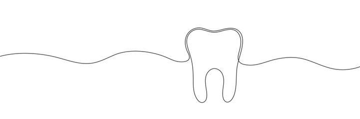 Continuous one line of a human tooth. World Dentist Day. Vector illustration