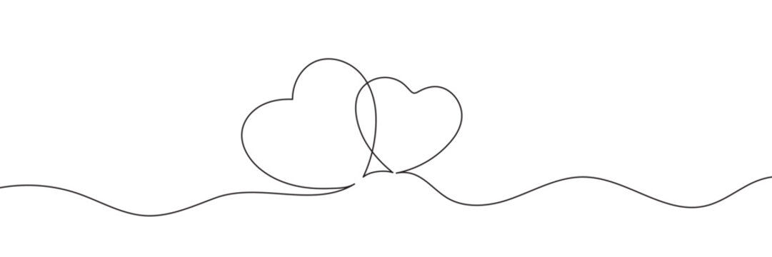 Continuous one line drawing of two hearts. Vector illustration